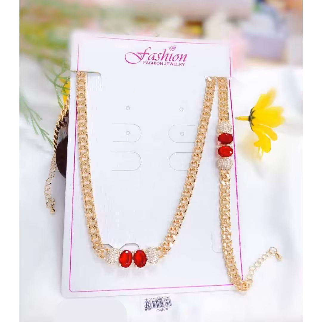 نیم ست برنجی کارتیر نگین قرمز  - کد 1020010085