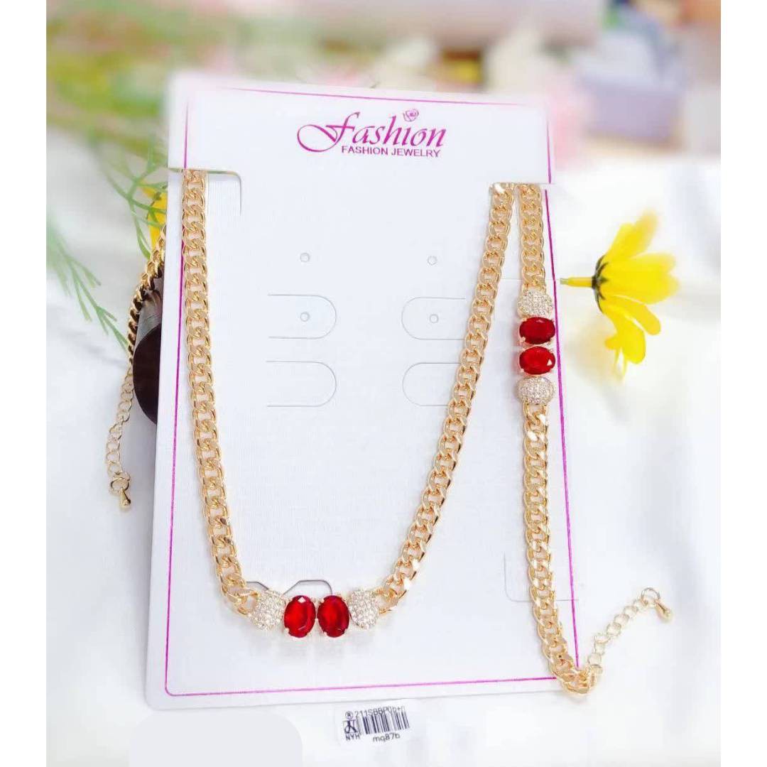 نیم ست برنجی کارتیر نگین قرمز  - کد 1020010085