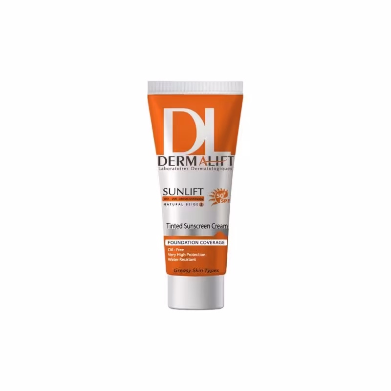 کرم ضد آفتاب رنگی SPF50 محافظ UVA و UVB ضد آب مناسب پوست چرب درمالیفت 40 میل