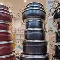 سرویس 14پارچه اقتصادی انواع سایز های قابلمه کف زنبوری دسته طلایی