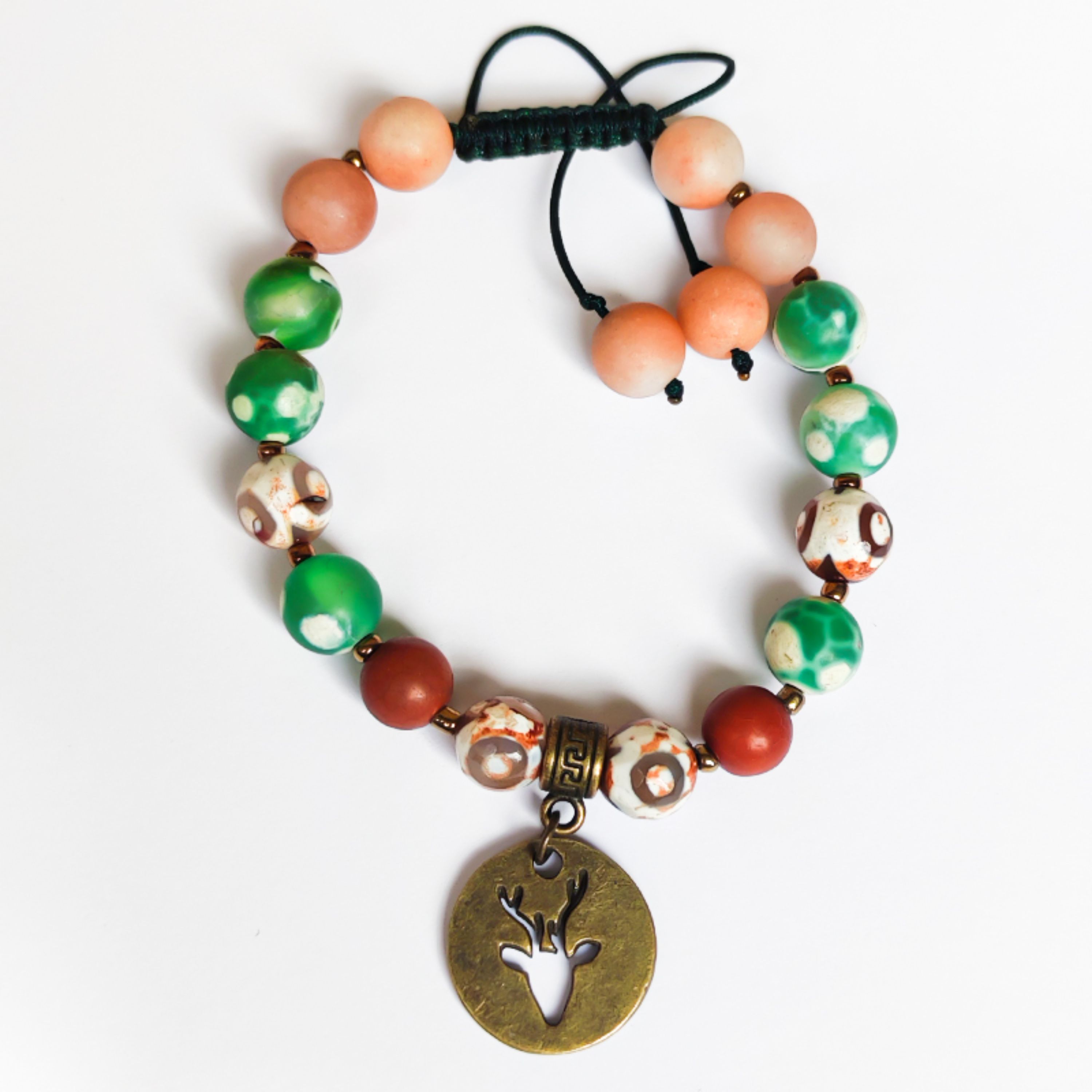 دستبند گوزن و سنگ های عقیق زیبا 