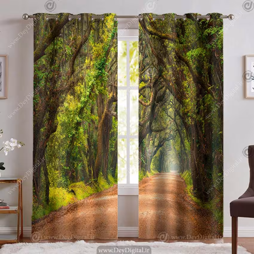 پرده چاپی منظره جاده جنگلی و درختان سرسبز PK-4181