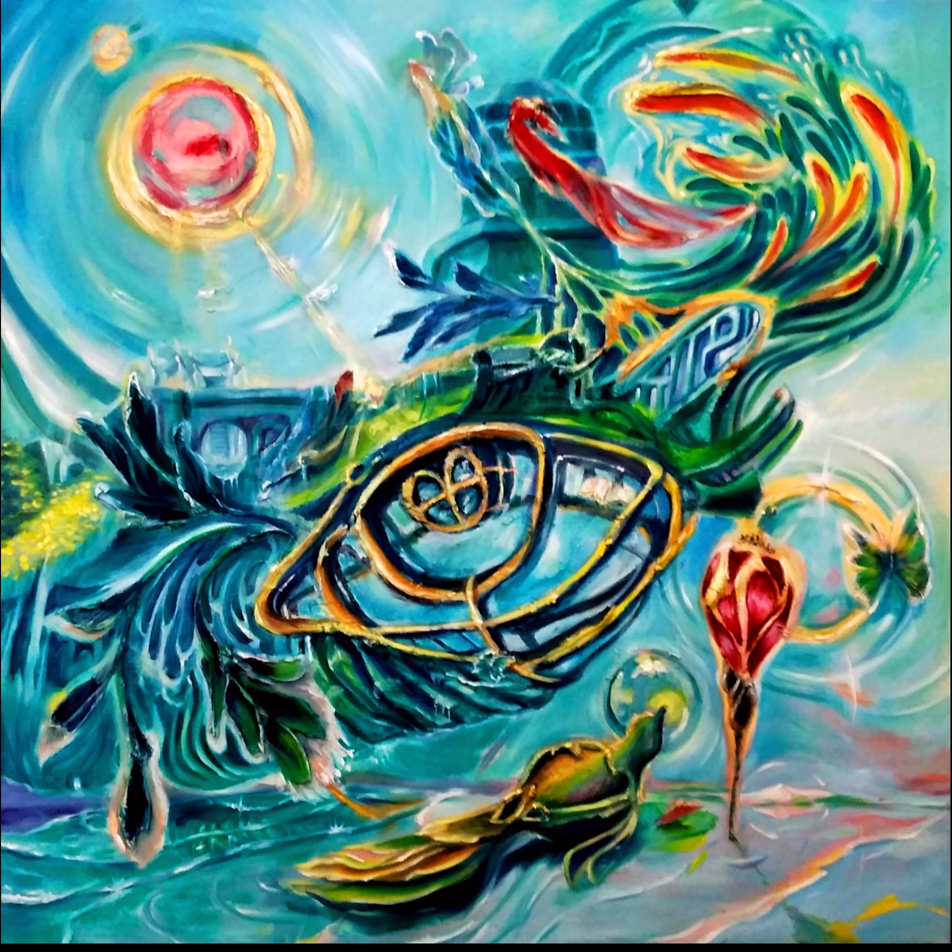 نقاشی سورئال برجسته.اثر.  رنگ روغن روی بوم مربع 70cm 