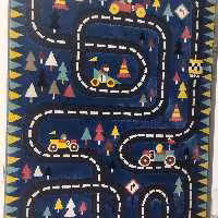 فرش پاتریس  فرش گلیم کودک 400شانه طرح رالی آبی سایز کناره یک در یک ونیم متری