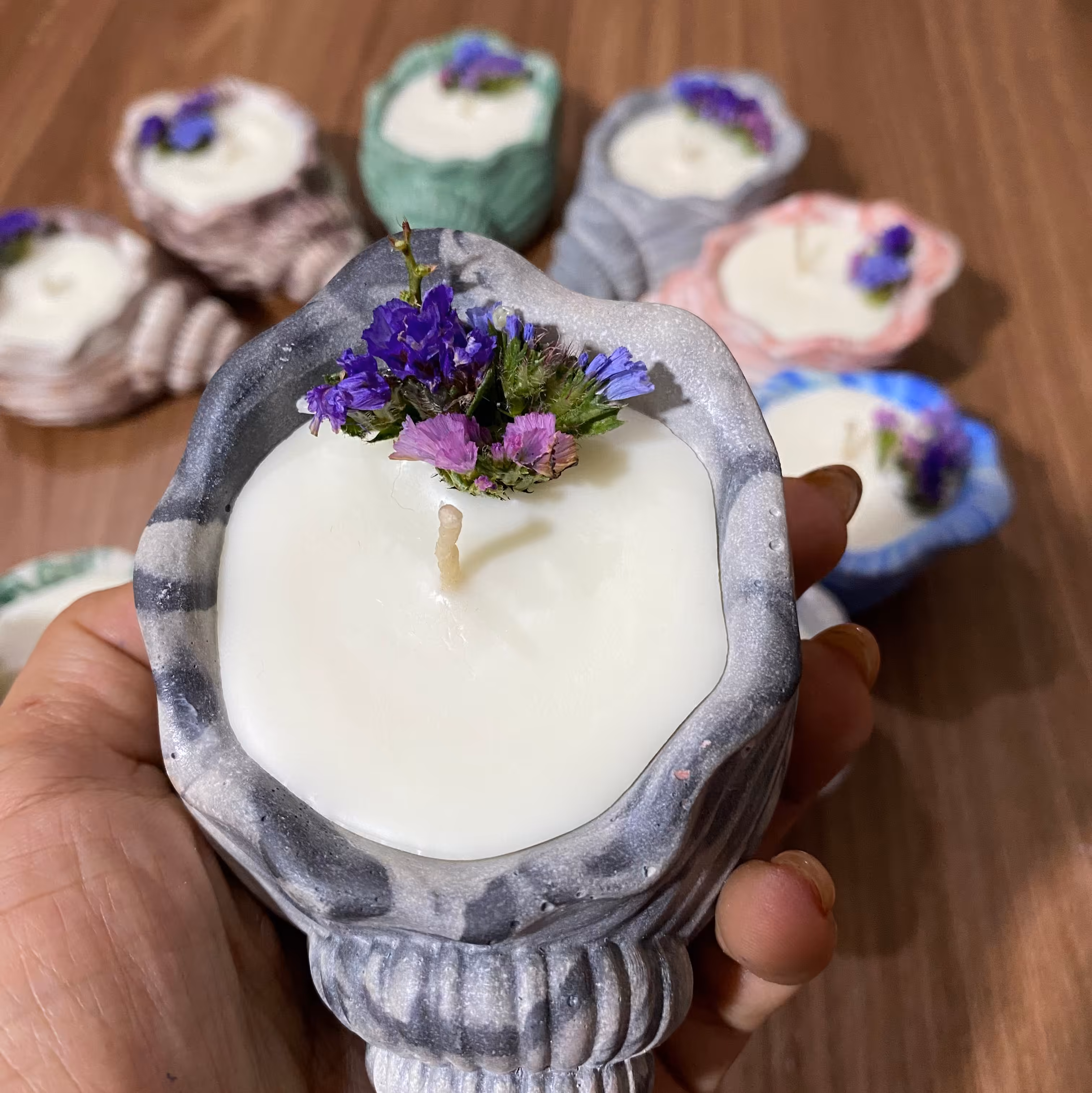 جا شمعی صدفی بتنی ماربل و ساده 