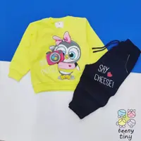 بلوز و شلوار دخترانه پاییزه در چهار سایز2تا6 سال رنگ لیمویی برند رنگین کمان