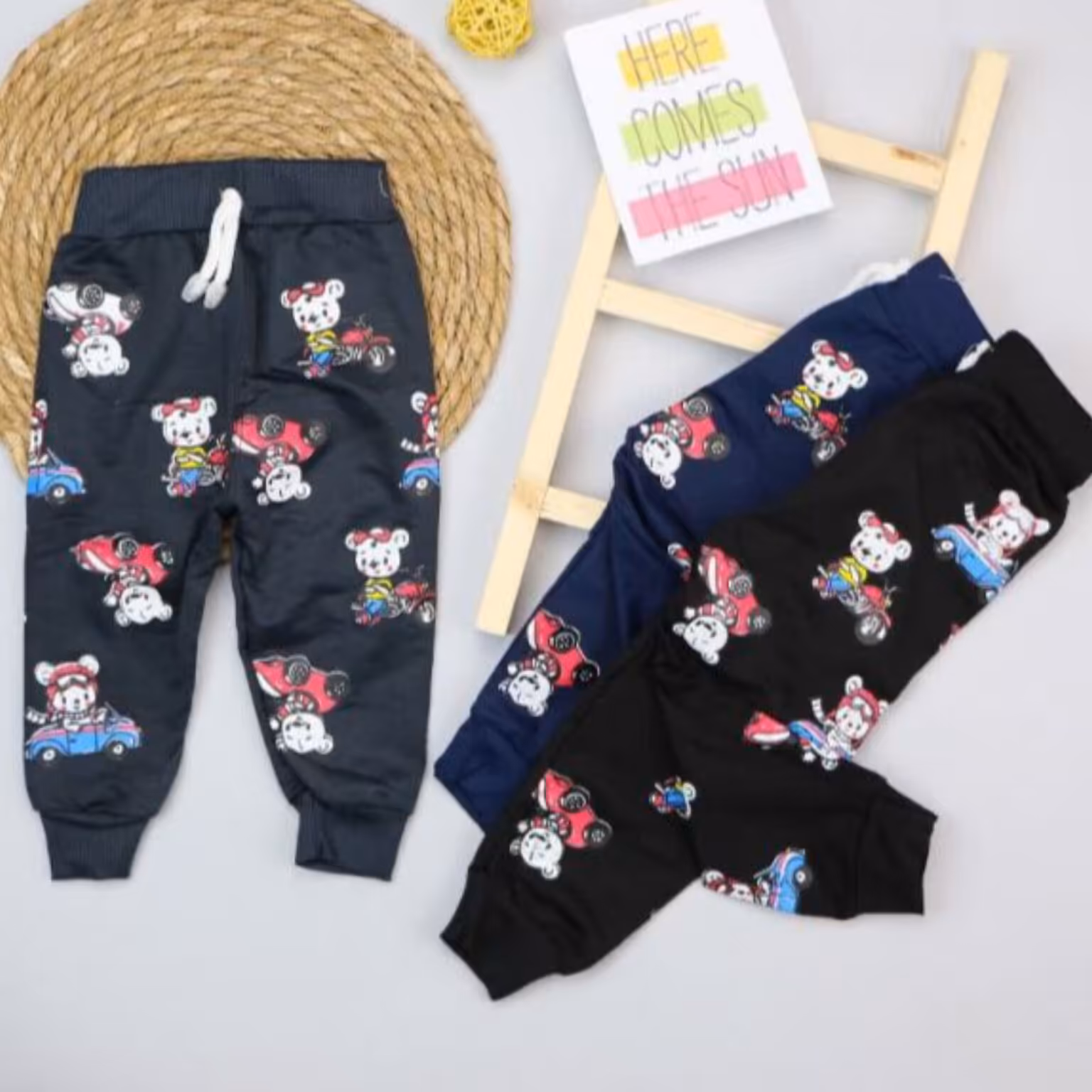 لباس بچگانه شلوار خونگی راحتی اسپرت جنس ملانژ رنگبندی