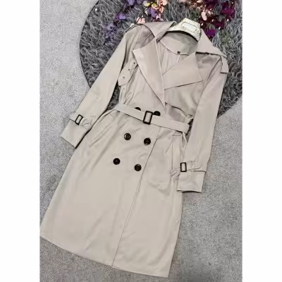 بارانی بلند زنانه کتان سانروف شده از سایز 38 تا 48