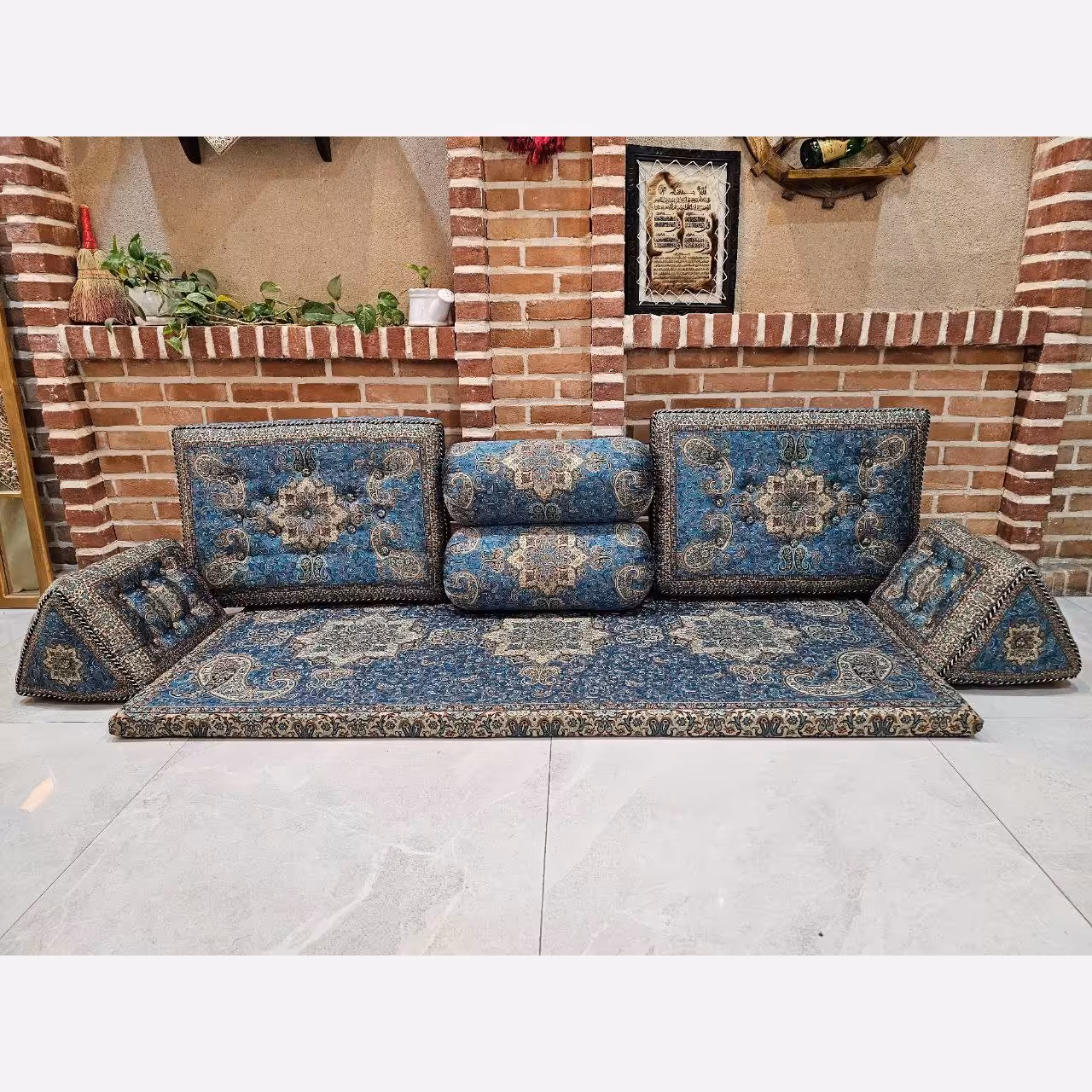 ست 7 تکه پشتی سنتی طرح الماس رنگ آبی