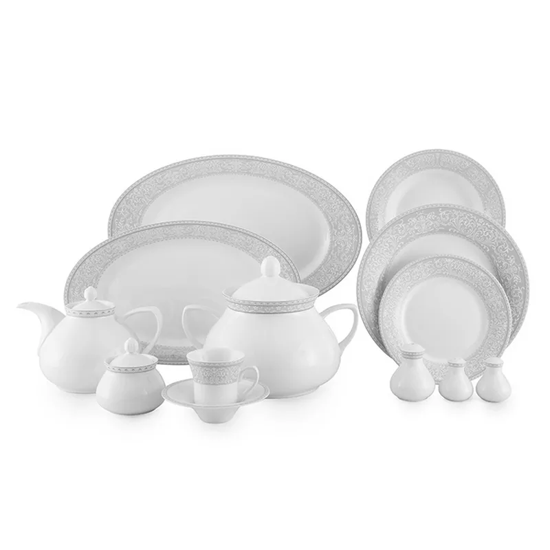 سرویس چینی زرین 12 نفره کامل ورونا طوسی (108 پارچه)