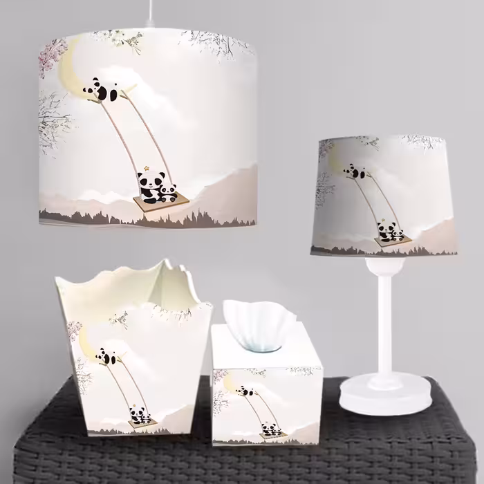 ساعت دیواری و جعبه دستمال اتاق نوزاد طرح پانداهای درحال تاب بازی ba-5901