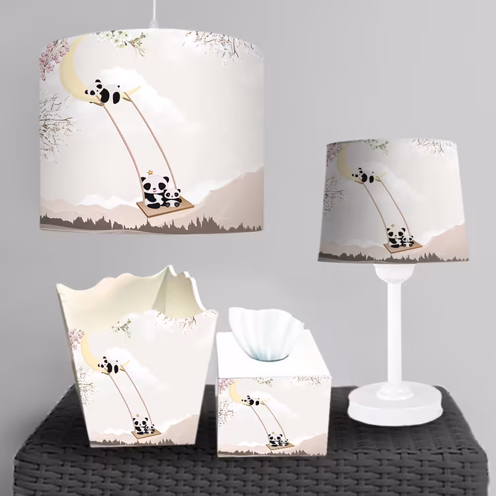 ساعت دیواری و جعبه دستمال اتاق نوزاد طرح پانداهای درحال تاب بازی ba-5901