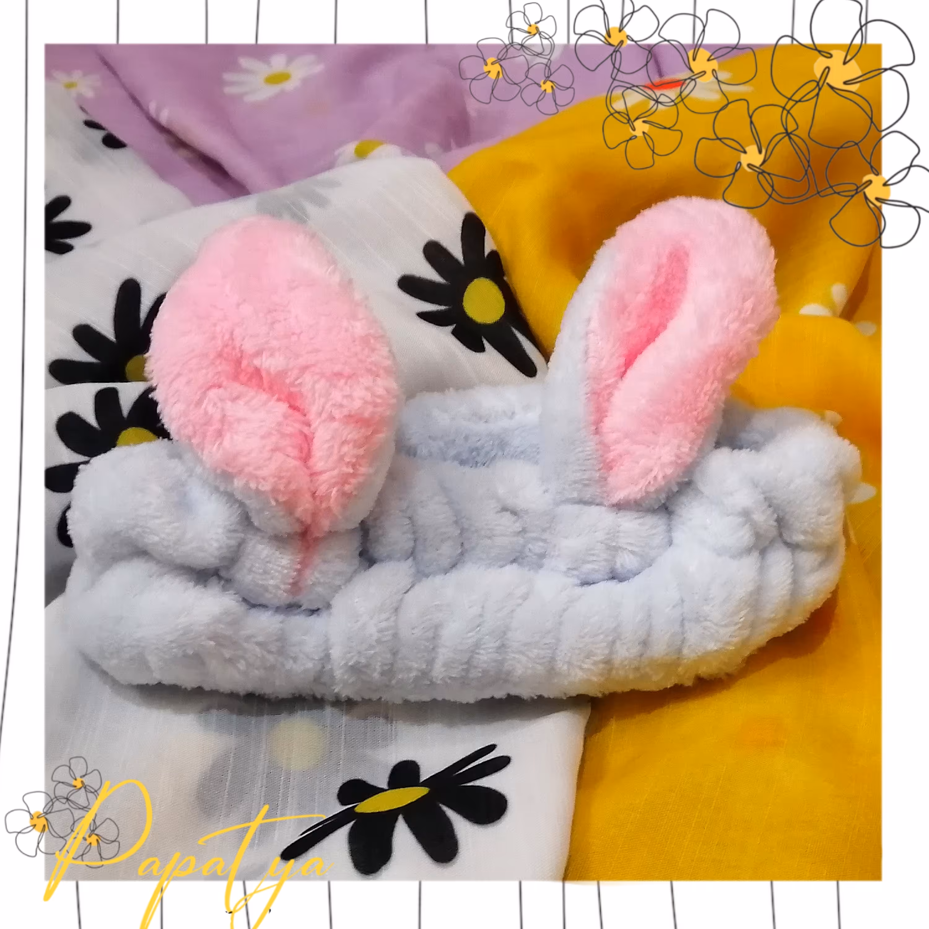 هد بند آرایشی حوله ای خرگوش آبی آسمانی فری سایز