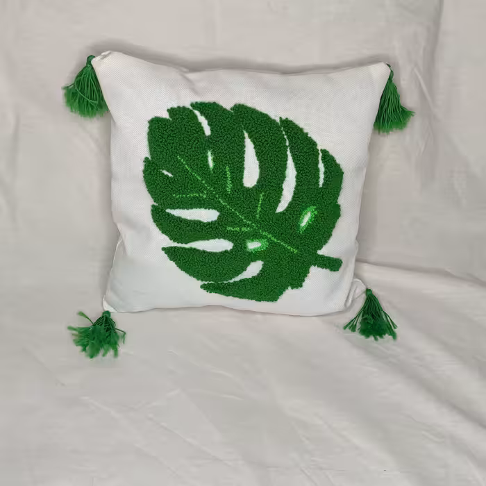  کاور کوسن پانچدوزی شده طرح برگ انجیری  سایز 40 در40