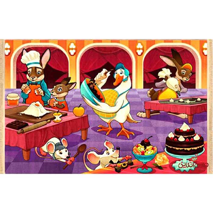 فرش ماشینی کودک کلاریس طرح آشپزخانه حیوانات کد 100211