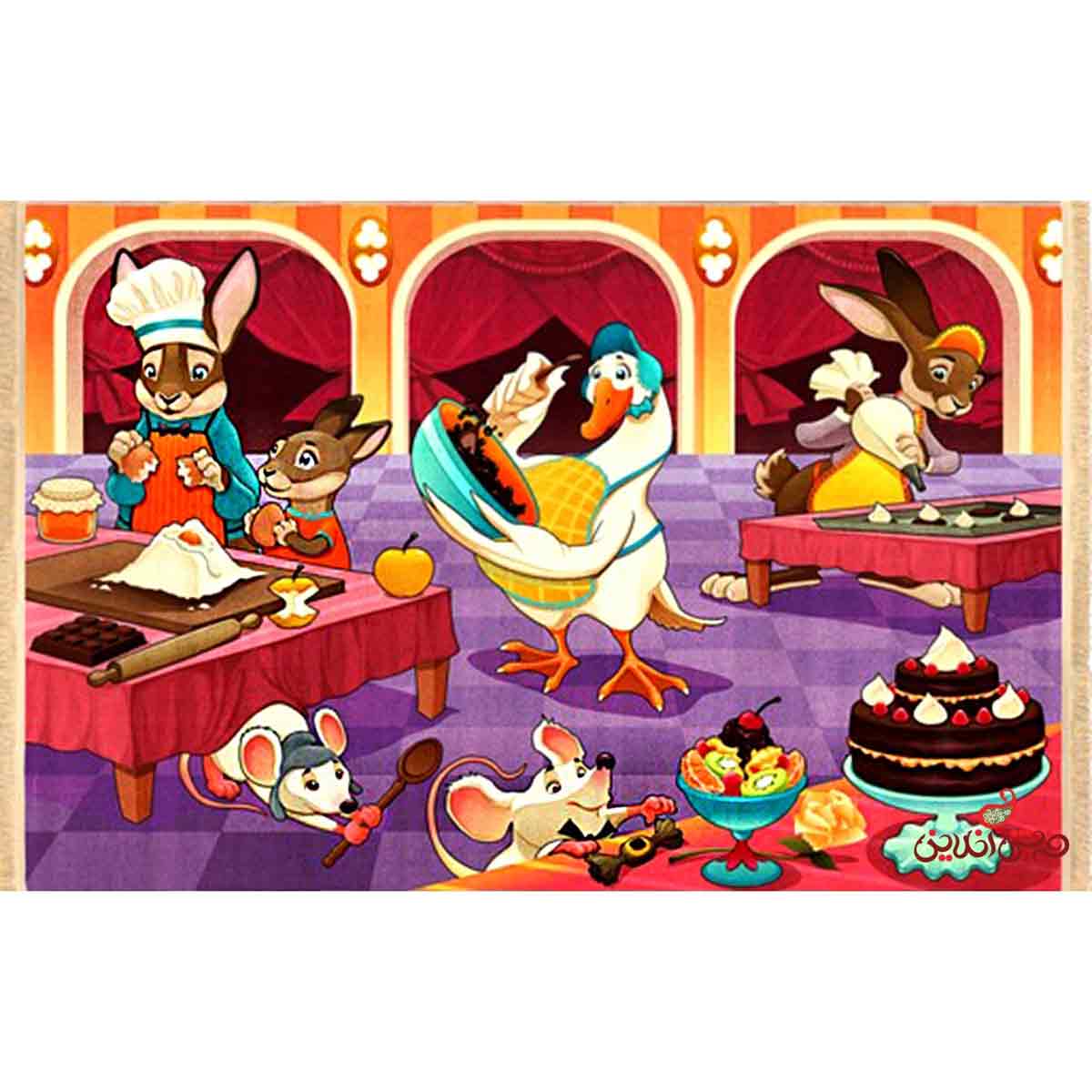 فرش ماشینی کودک کلاریس طرح آشپزخانه حیوانات کد 100211