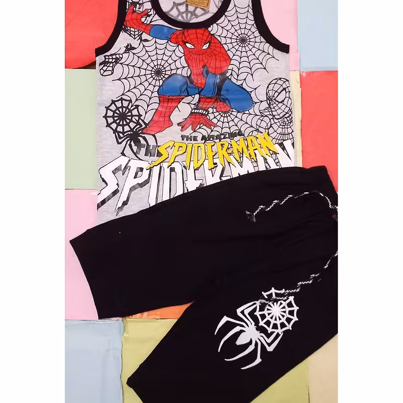 تاپ وشلوارک نخی پسرانه  طرح مردعنکبوتی 6تا7سال