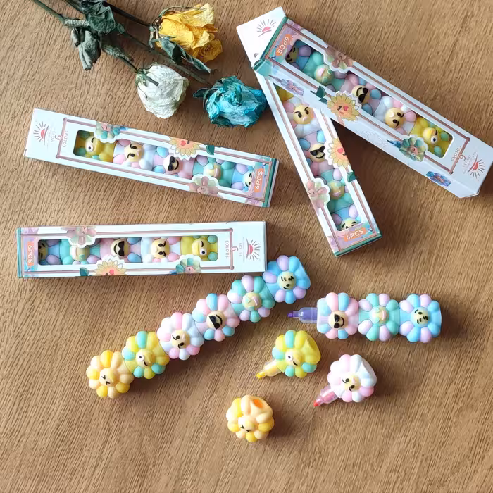 ماژیک هایلایتر و یا علامت زن  طرح گل آفتابگردان بسته 6 عددی