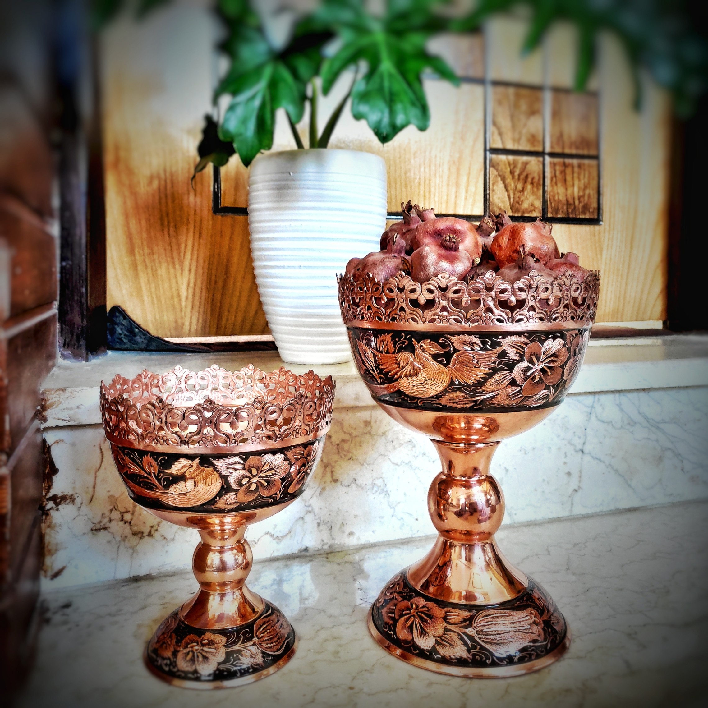 ست آجیل خوری مسی مدل الماس تراش مجموعه 2 عددی