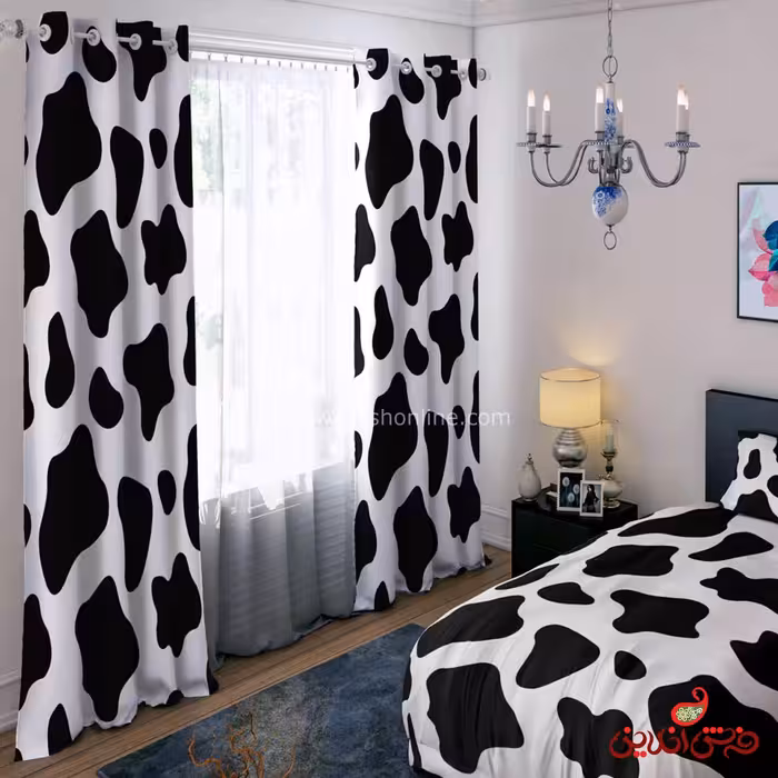 پرده 2 عددی طرح پوست گاو  کد 15065/1