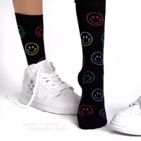 جوراب ساقدار  طرح Smile نخ پنبه فری سایز