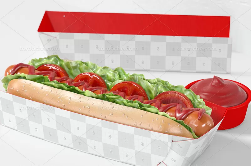 فایل موکاپ بسته بندی هات داگ | گرافیک با طعم تربچه
