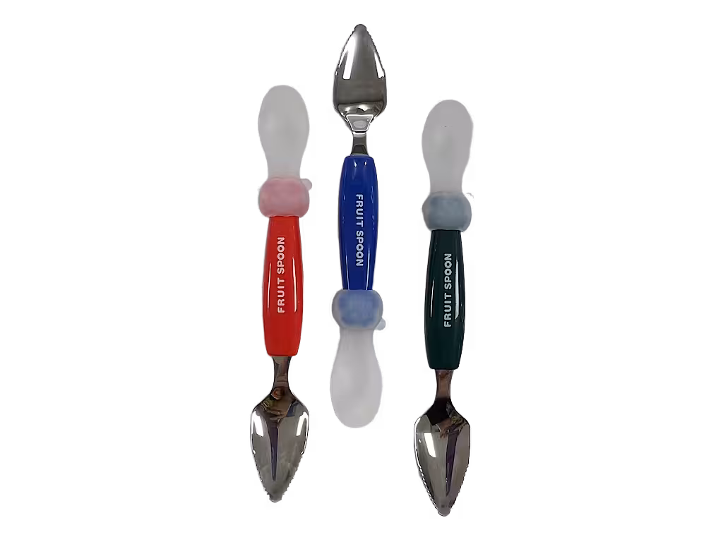 قاشق دو طرفه و پوره کن نوزادی ترکیب سیلیکون و استیل