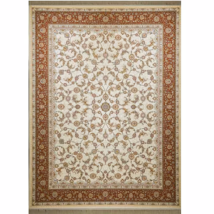 فرش ماشینی افرند 1200 شانه گل برجسته زمینه کرم کد 2222 (دوازده متری)
