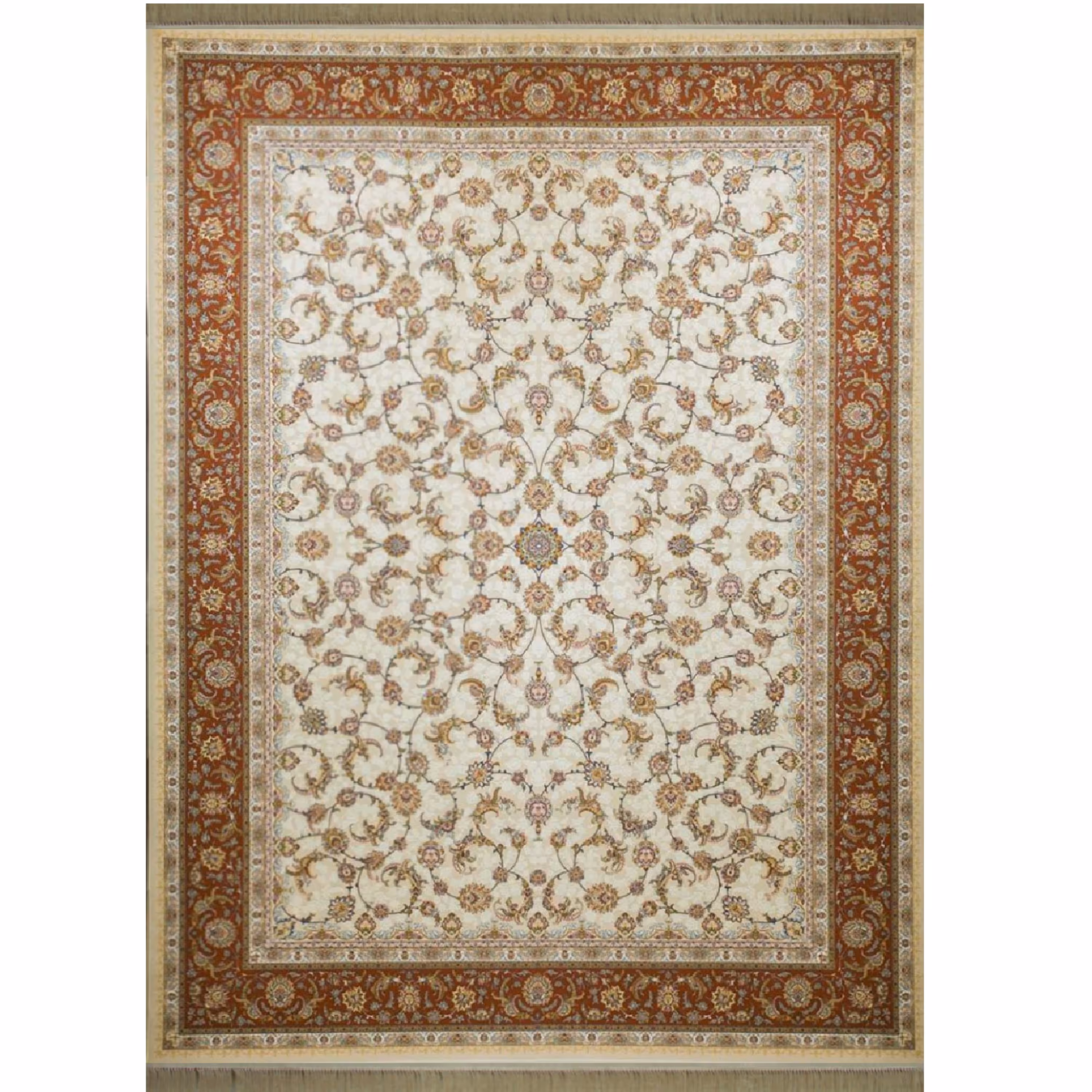 فرش ماشینی افرند 1200 شانه گل برجسته زمینه کرم کد 2222 (دوازده متری)