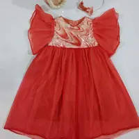 پیراهن بچگانه مجلسی دو رنگ نارنجی شیک