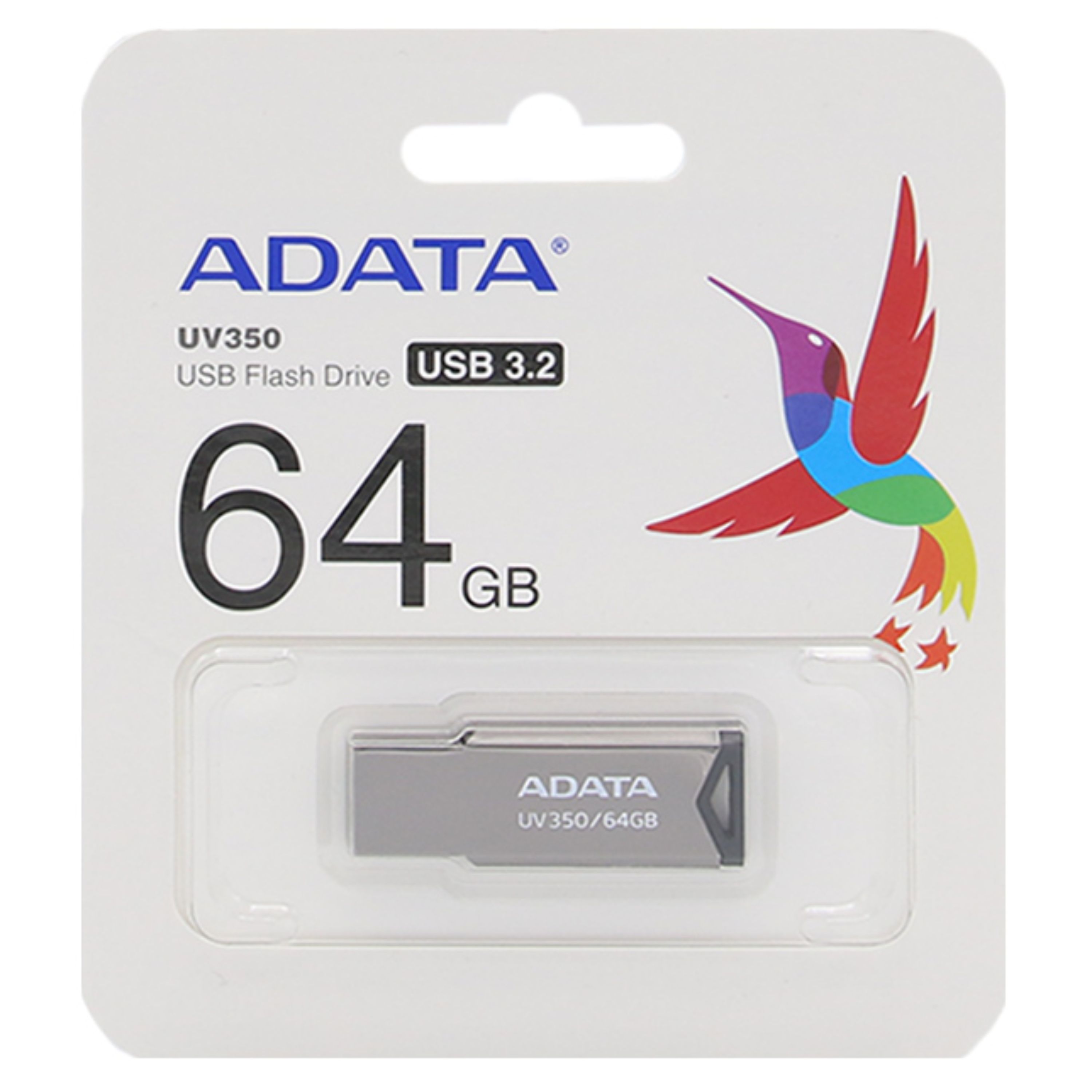 Adata UV350 USB 3.2 Flash Memory- 64GBنقره ای (گارنتی مادام شرکت آونگ)