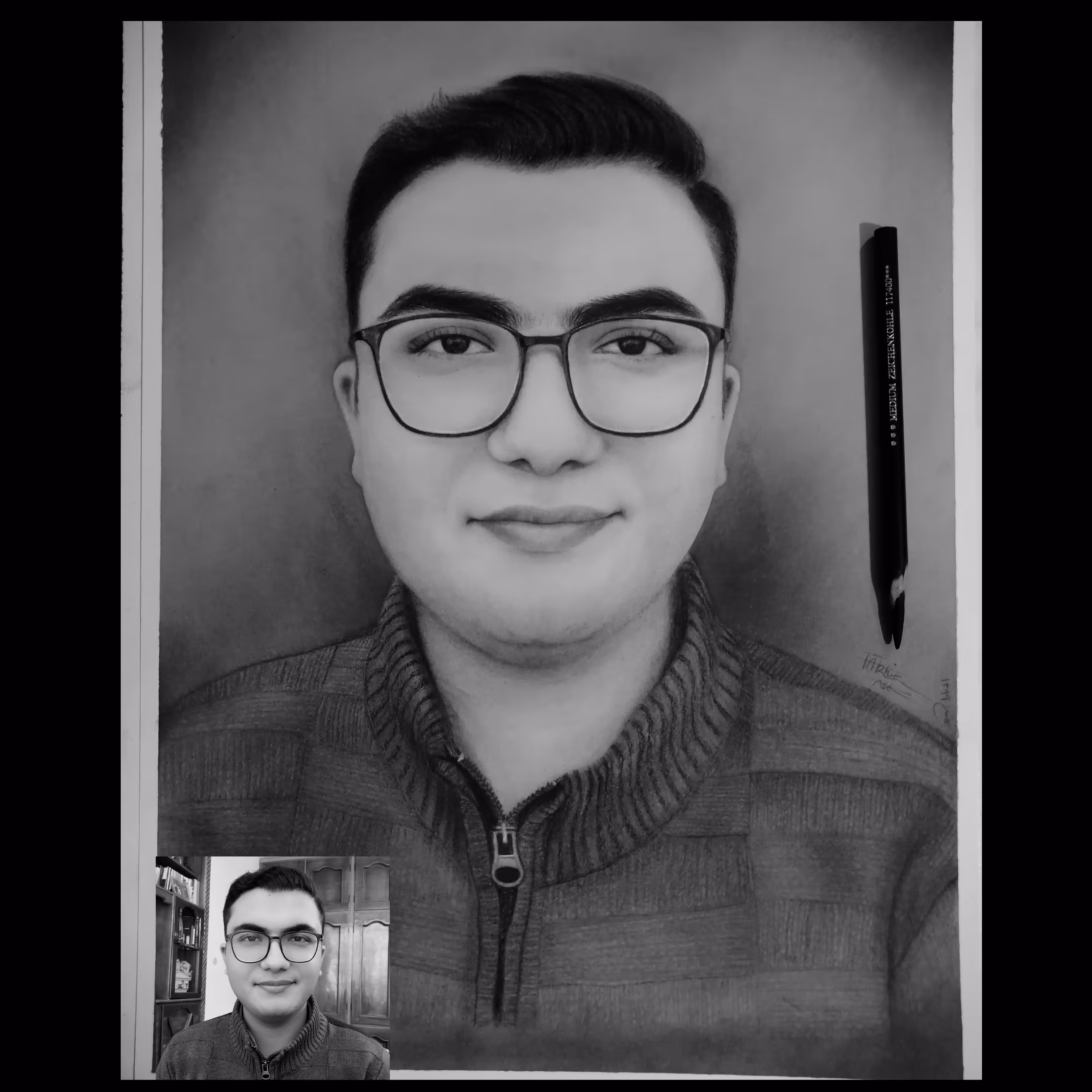 طراحی چهره تکنیک سیاه قلم ، ابعاد 30 در 40 