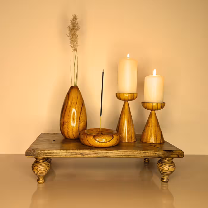 شمعدان گلدان و عود سوز چوبی(پس کرایه)