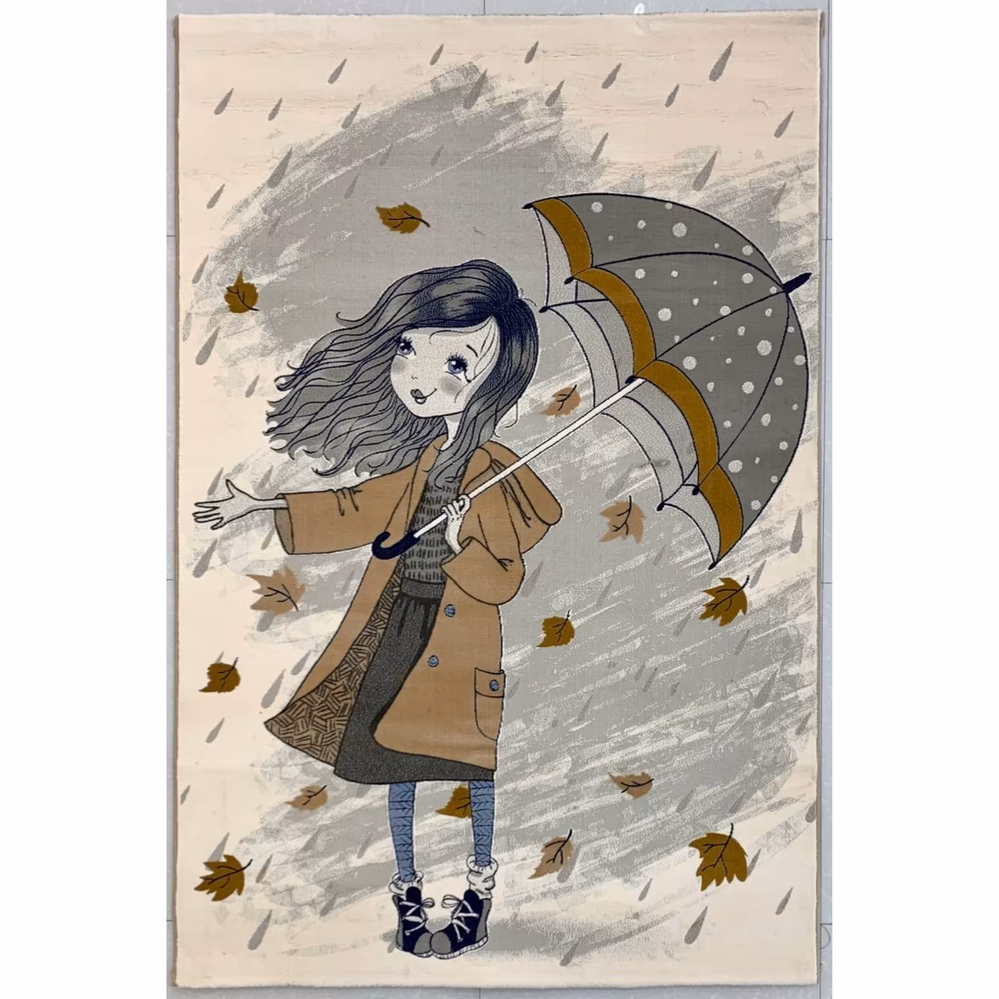 فرش ماشینی کاشان طرح عروسکی دخترانه زمینه طوسی سایز 4 متزی