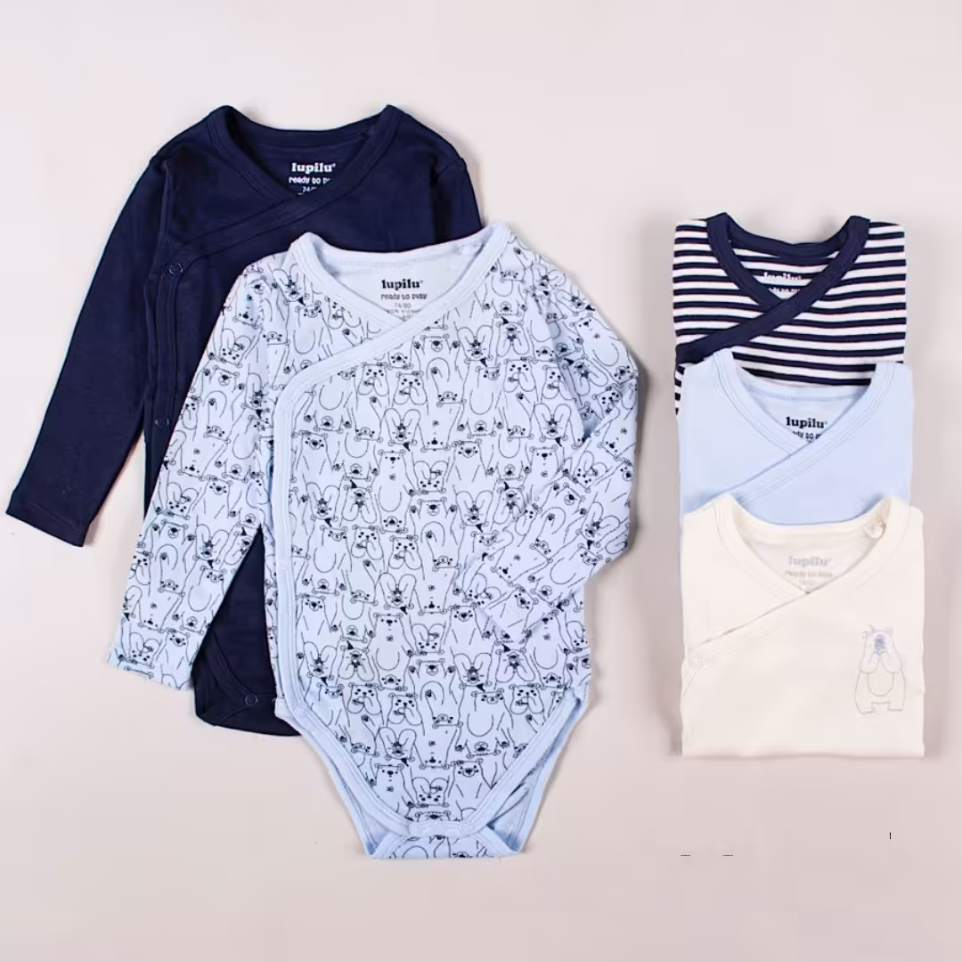 پک 5عددی بادی و زیر دکمه ای نوزادی لوپیلو lupilu سایز 2-6ماه و 6-12ماه کد 140186
