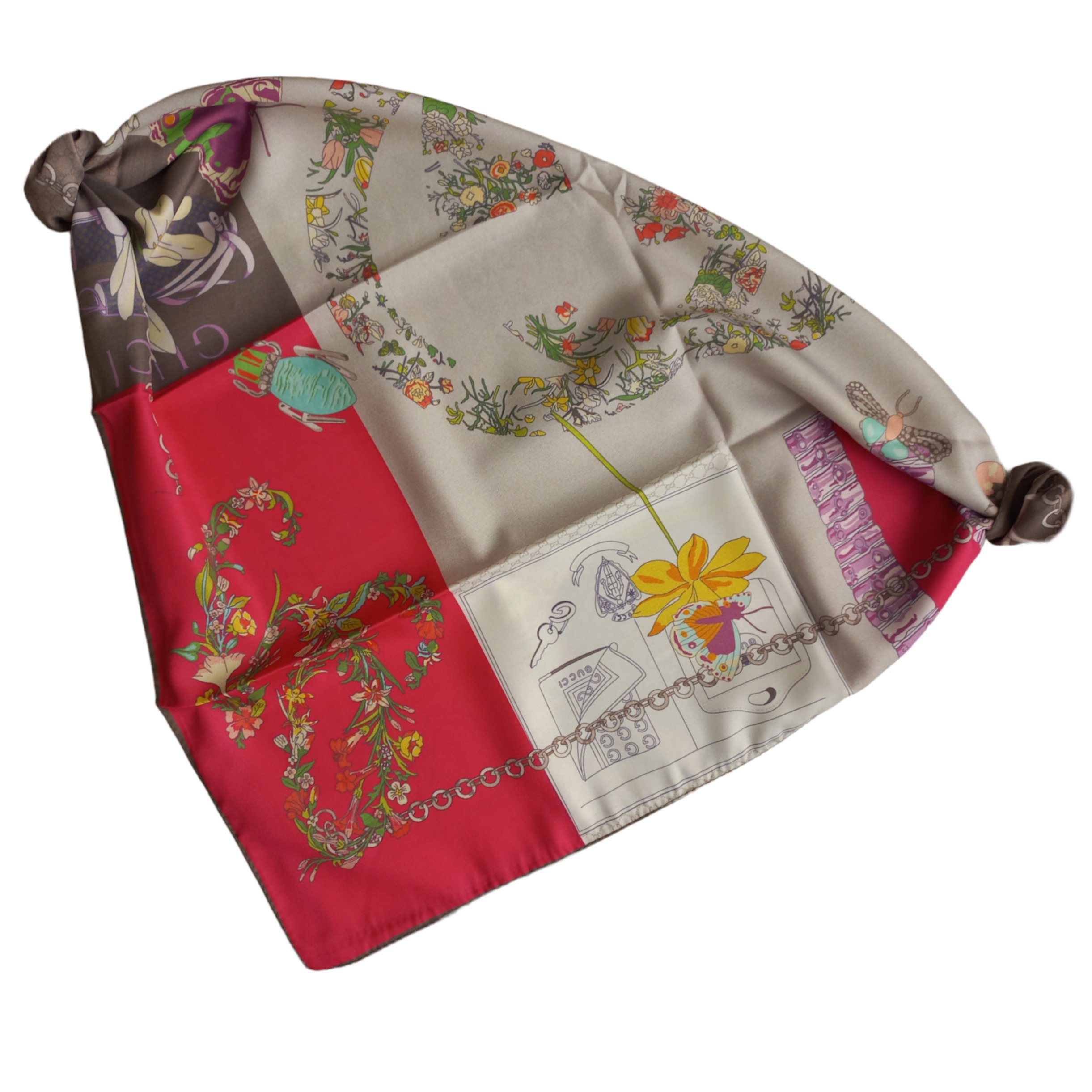 روسری قواره کوچک مینی اسکارف ابریشم توییل فانتزی گلدار کد 1
