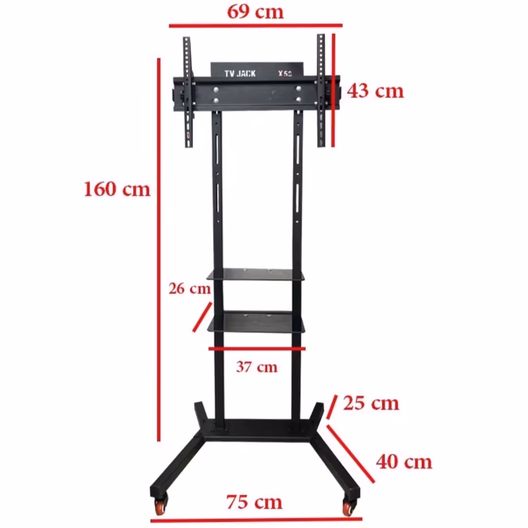 پایه ایستاده تلویزیون مناسب سایزهای بزرگ تا  105 اینچ مدل نمایشگاهی متحرک و دو طبقه