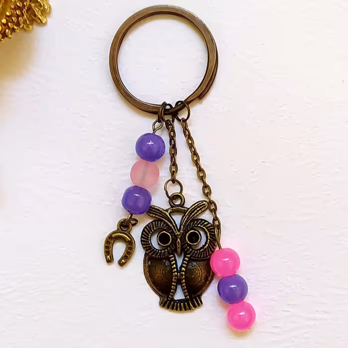 جا کلیدی طرح جغد برنزی با آویز  های رنگی