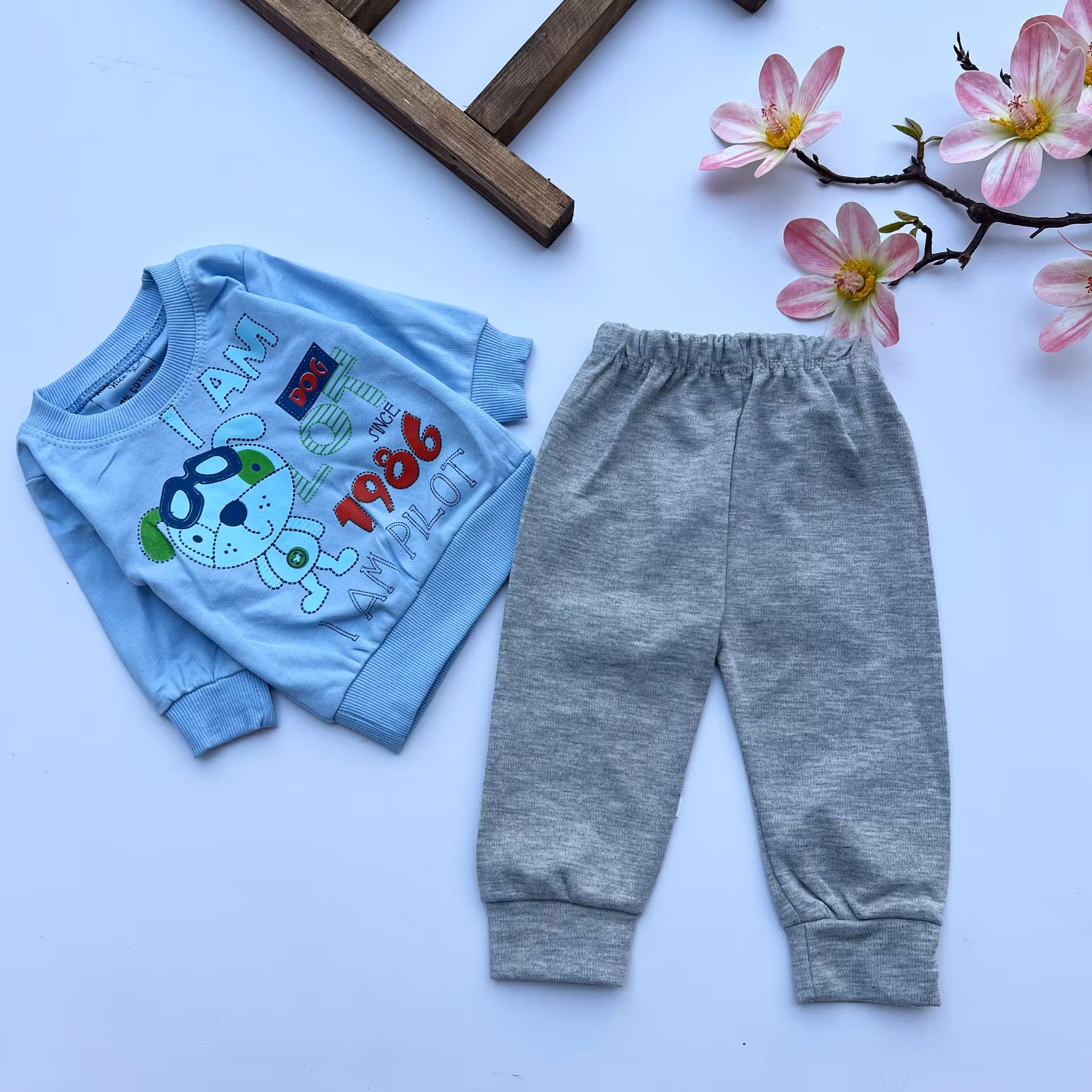 بلوز شلوار سگ عینکی پسرانه، جنس صددرصد پنبه، سایز 1،2،3