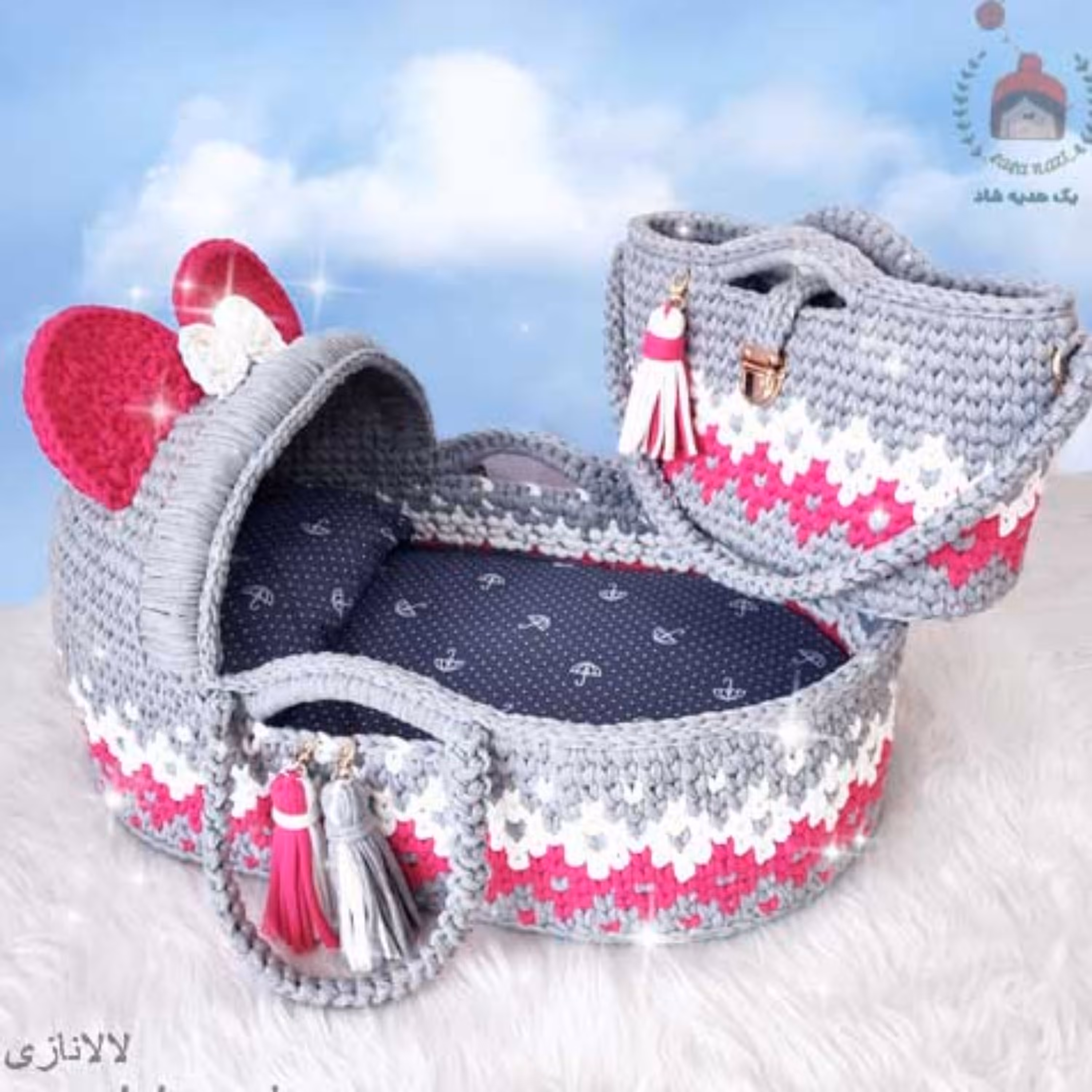 ست کریر تریکو  سبد حمل نوزاد و کیف وسایل کودک ( کد 10434 )