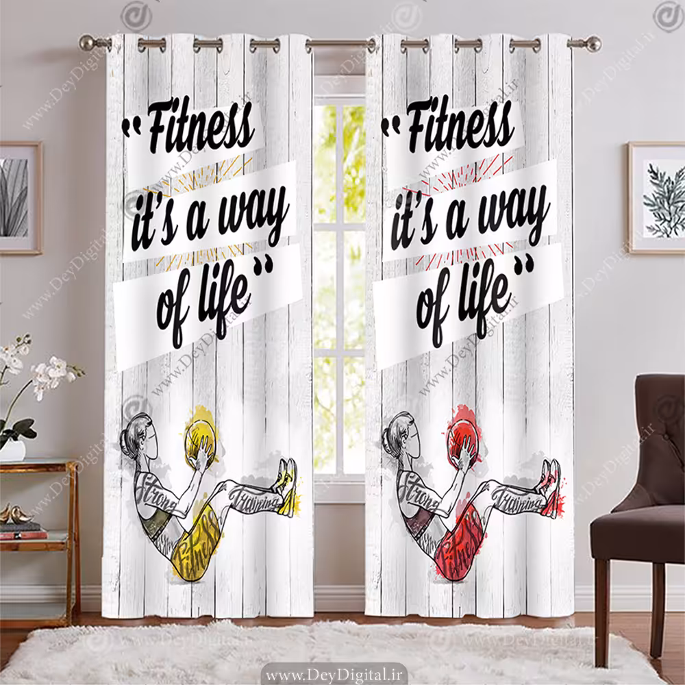 پرده پانچ آماده باشگاه بانوان با زمینه روشن و عنوان فیتنس یک روش زندگیست BA-9627-s