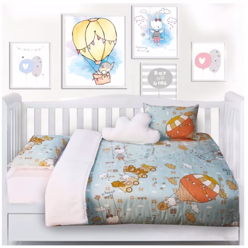 سرویس روتختی 5 تکه کودک مدل خرگوش و بالن صد درصد پنبه