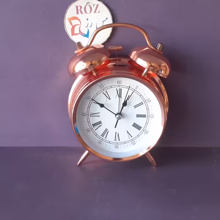 ساعت رومیزی، رنگ مسی،  سایز بزرگ،زنگ دار، قطر صفحه 11 ، ارسال رایگان