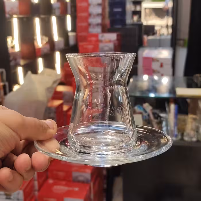 استکان و نعلبکی بلوری ساخت ترکیه مدل ایرم بسته شش عددی