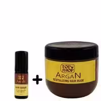 ماسک مو مغذی تاپ شاپ حجم 500 میل و سرم مو تاپ شاپ حاوی روغن آرگان حجم 75 میل