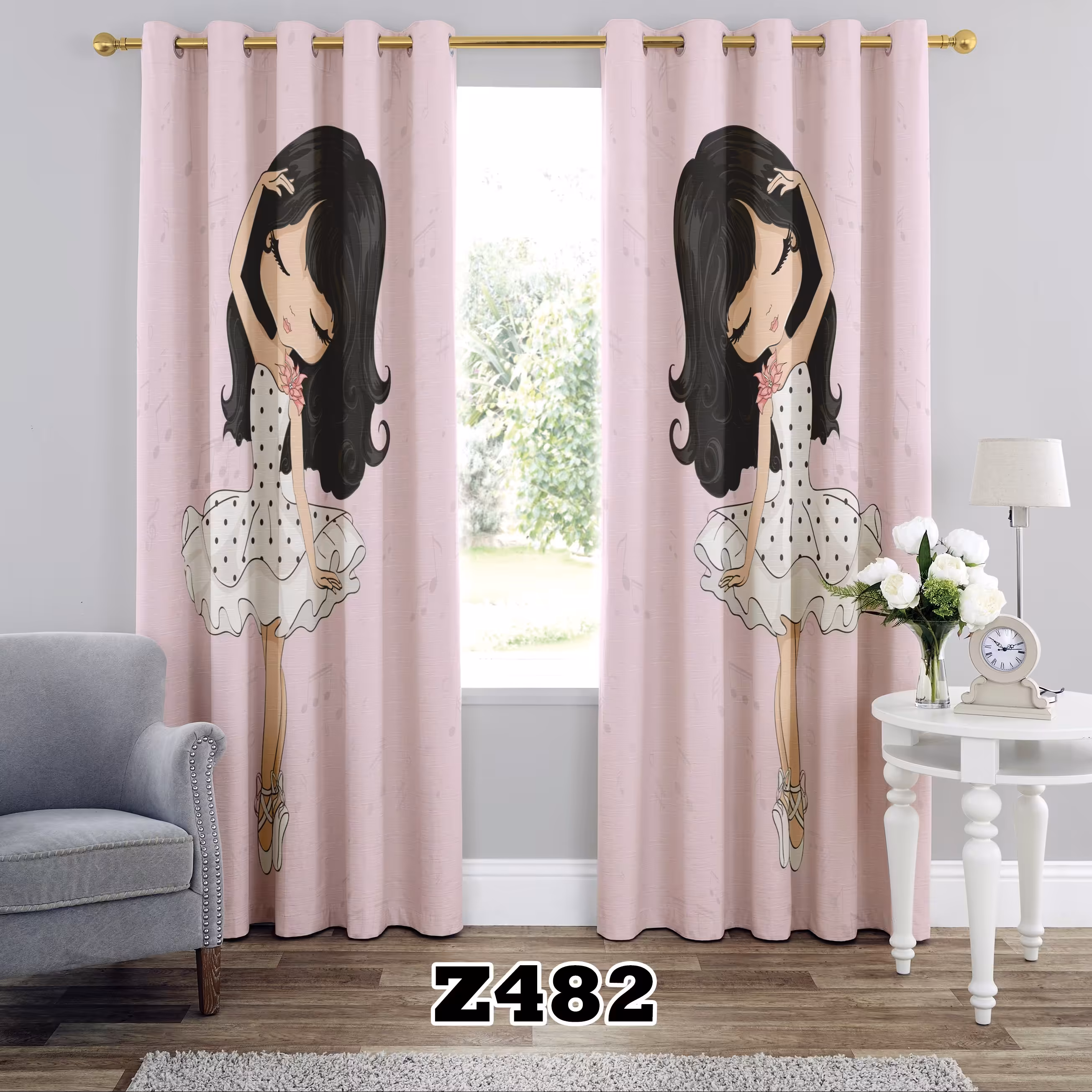 پرده اتاق خواب چاپی طرح دخترانه کد Z482 تک قواره ارتفاع 300 عرض 140 سانت