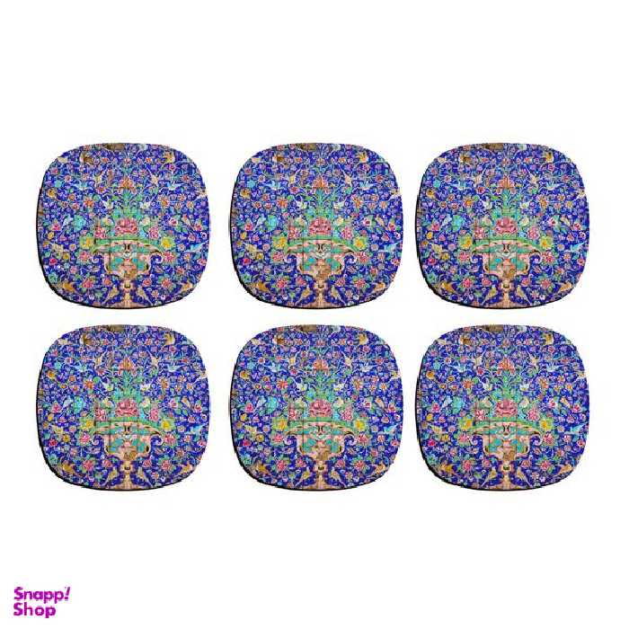 زیر لیوانی ترمه طراحان ایده مدل کاشی گل و مرغ کد TRM515 بسته 6 عددی