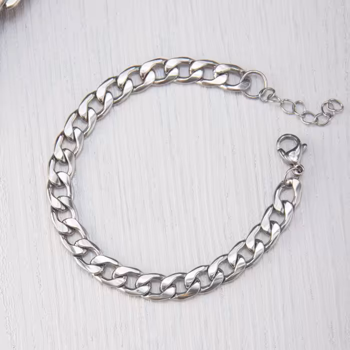 دستبند کارتیر  دستبند زنجیر زنانه مردانه نقره ای عیار  دار آبکاری کروم رنگ ثابت