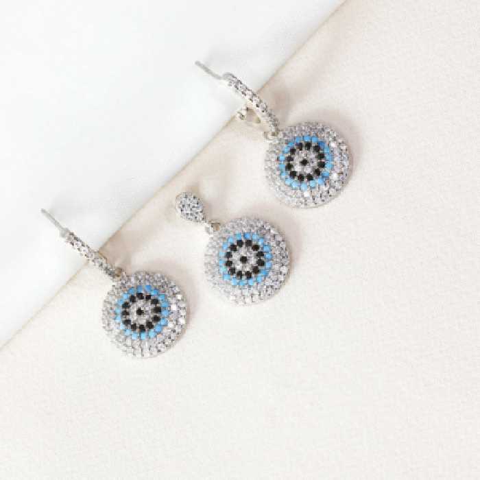 نیم ست نقره چشم و نظر مشکی مدل ترکیه کد 1619