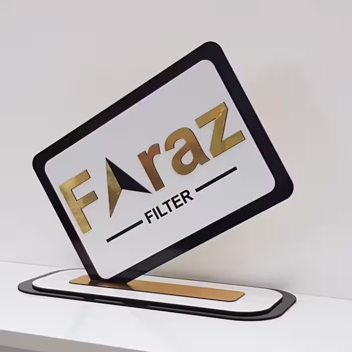 استند دو طرفه رومیزی سایز آچهار با طراحی لوگوی شخصی و شماره کارت